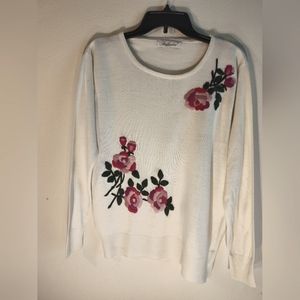 VINTAGE Fashmira Embroidered Flowers Sweater Size Large